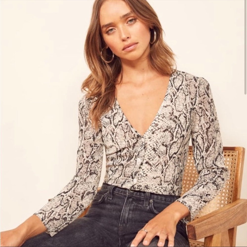 Reformation Snakeskin Buttondown